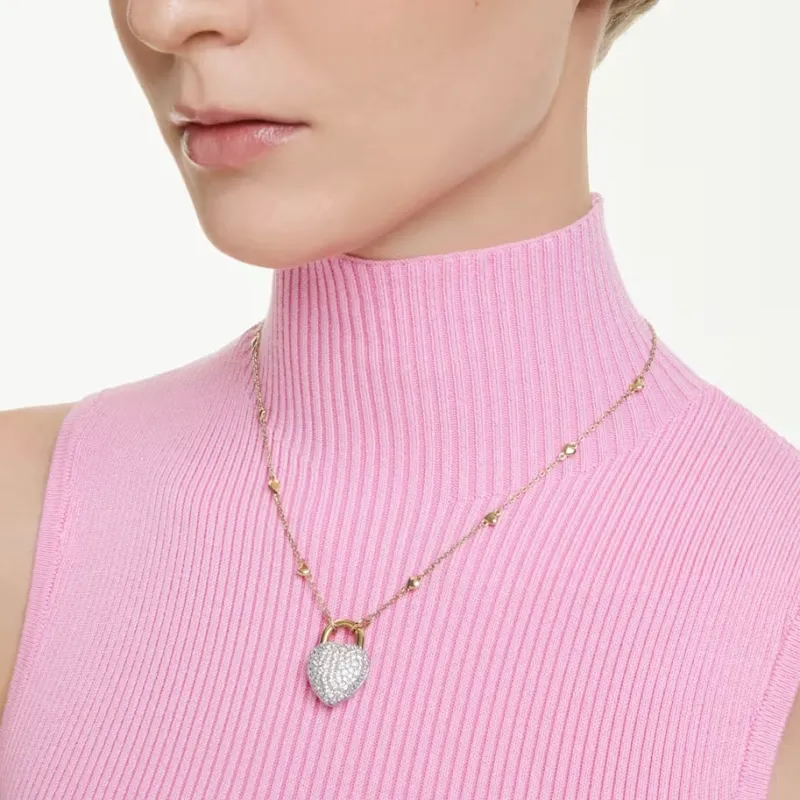 Collana Pendente Idyllia, Cuore Bianco, Finitura Oro 18K Donna Swarovski