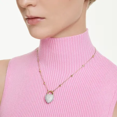 Collana Pendente Idyllia, Cuore Bianco, Finitura Oro 18K Donna Swarovski