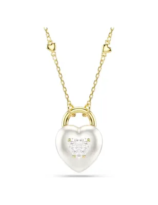 Collana Pendente Idyllia, Cuore Bianco, Finitura Oro 18K Donna Swarovski