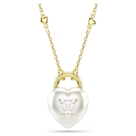 Collana Pendente Idyllia, Cuore Bianco, Finitura Oro 18K Donna Swarovski