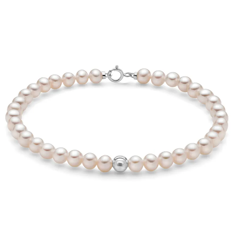 Bracciale Perle 4,5-5 mm Sfera Oro Bianco PBR3857 Donna Miluna Bracciale Perle 4,5-5 mm Sfera Oro Bianco PBR3857 Donna Miluna