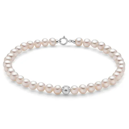 Bracciale Perle 4,5-5 mm Sfera Oro Bianco PBR3857 Donna Miluna