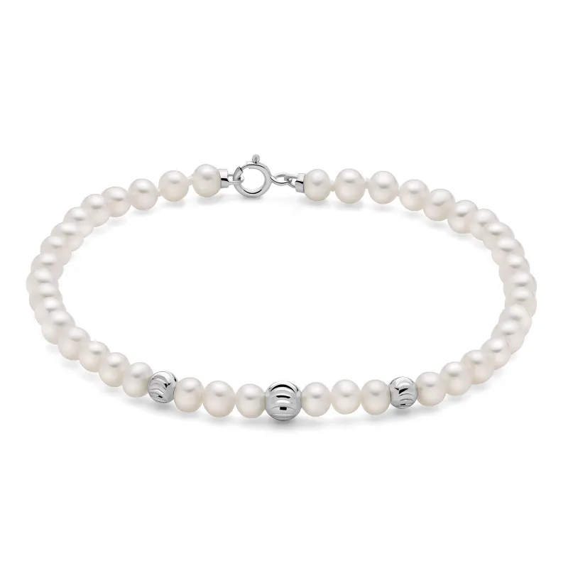 Bracciale Perle 4,5-5 mm 3 Sfere Oro Bianco PBR3860 Donna Miluna