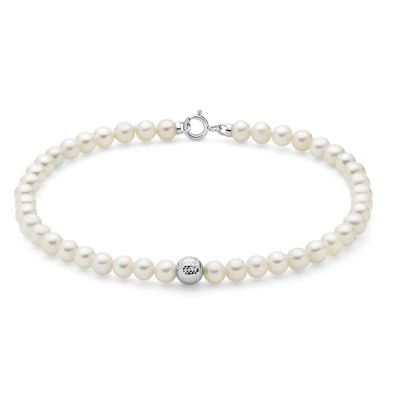 Bracciale Perle 4-4,5 mm Sfera Oro Bianco PBR3713 Donna Miluna
