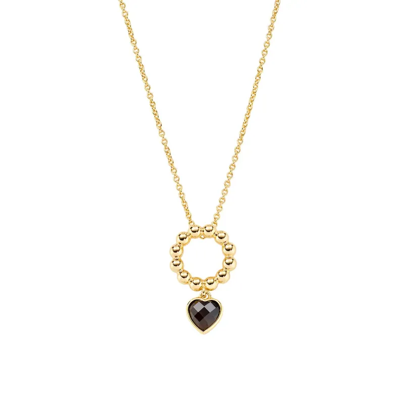 Collana Battito Dorata con Cuore in Quarzo Fumè Donna Amen