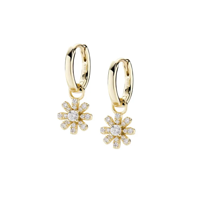 Orecchini Pendenti Dorati Mini Margherita Pavè Donna Amen Orecchini Pendenti Dorati Mini Margherita Pavè Donna Amen