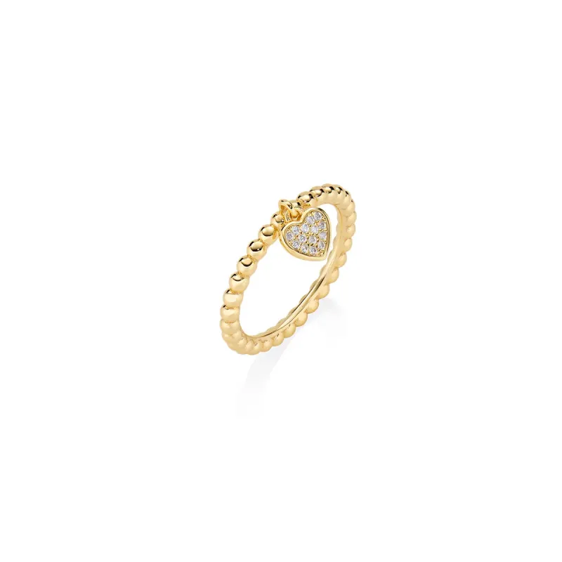 Anello Battito Dorato con Cuore e Zirconi bianchi mis.16 Donna Amen Anello Battito Dorato con Cuore e Zirconi bianchi mis.16 Donna Amen