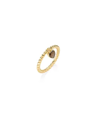 Anello Battito Dorato con Cuore in Quarzo Fumè mis.14 Donna Amen