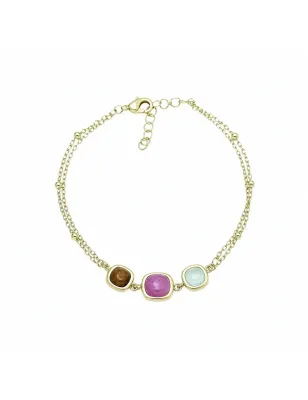 Bracciale Dorato Dune Doppia Catena e Pietre Colorate Donna Amen
