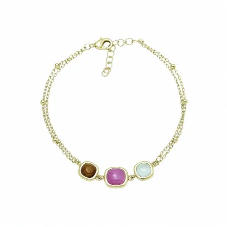 Bracciale Dorato Dune Doppia Catena e Pietre Colorate Donna Amen