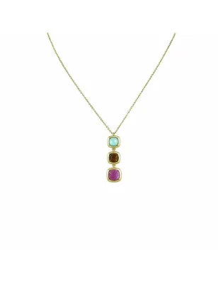 Collana Dune in Ottone Dorato e Tre Pietre Colorate Amen