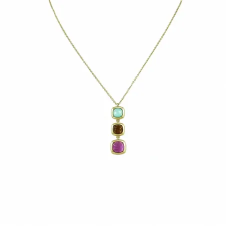 Collana Dune in Ottone Dorato e Tre Pietre Colorate Amen