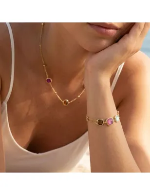 Collana Dune in Ottone Dorato con Pietre Colorate Donna Amen
