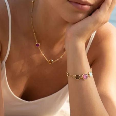 Collana Dune in Ottone Dorato con Pietre Colorate Donna Amen
