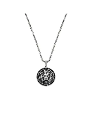 Collana Acciaio Medaglia Leone con Zirconi Neri Uomo Amen