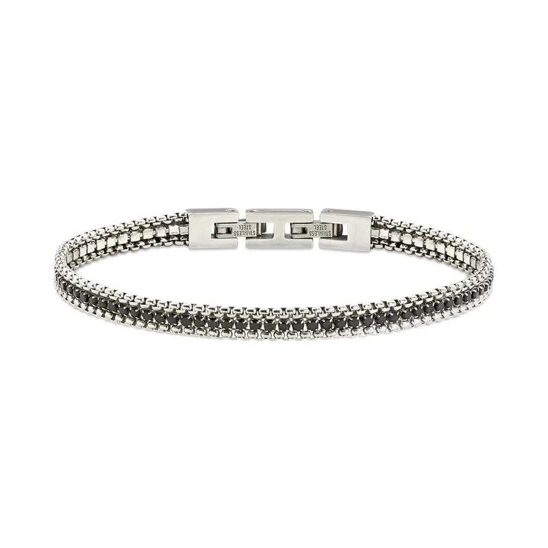 Bracciale Tennis in Acciaio con Zirconi Neri Uomo Amen Bracciale Tennis in Acciaio con Zirconi Neri Uomo Amen