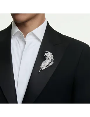 Spilla Vienna, Piuma Bianca,Placcato Rodio Swarovski