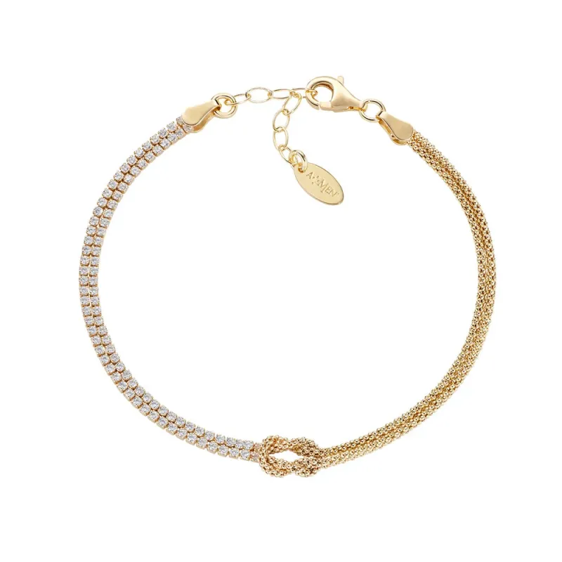 Bracciale Nodo d'Amore Dorato con Zirconi Bianchi Donna Amen Bracciale Nodo d'Amore Dorato con Zirconi Bianchi Donna Amen