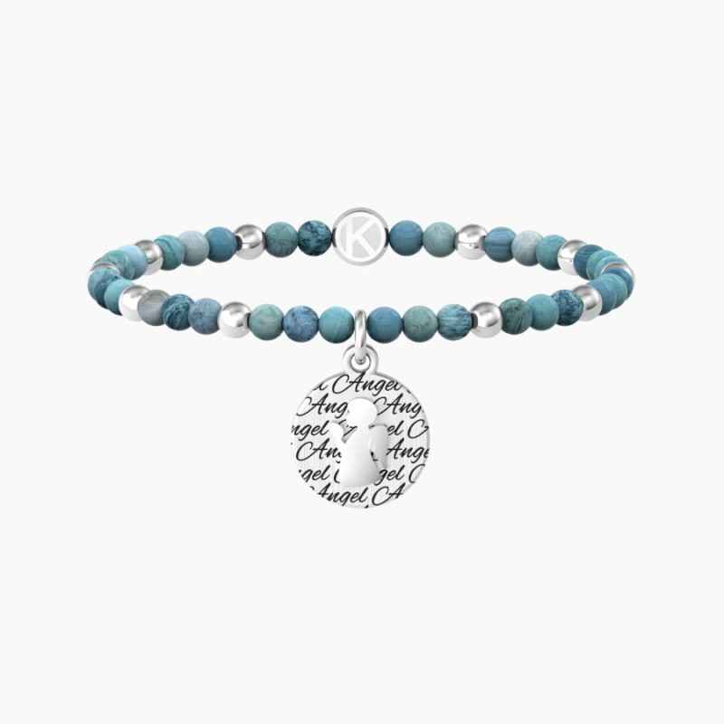 BRACCIALE ELASTICO CON AGATA AZZURRA E ANGELO KIDULT