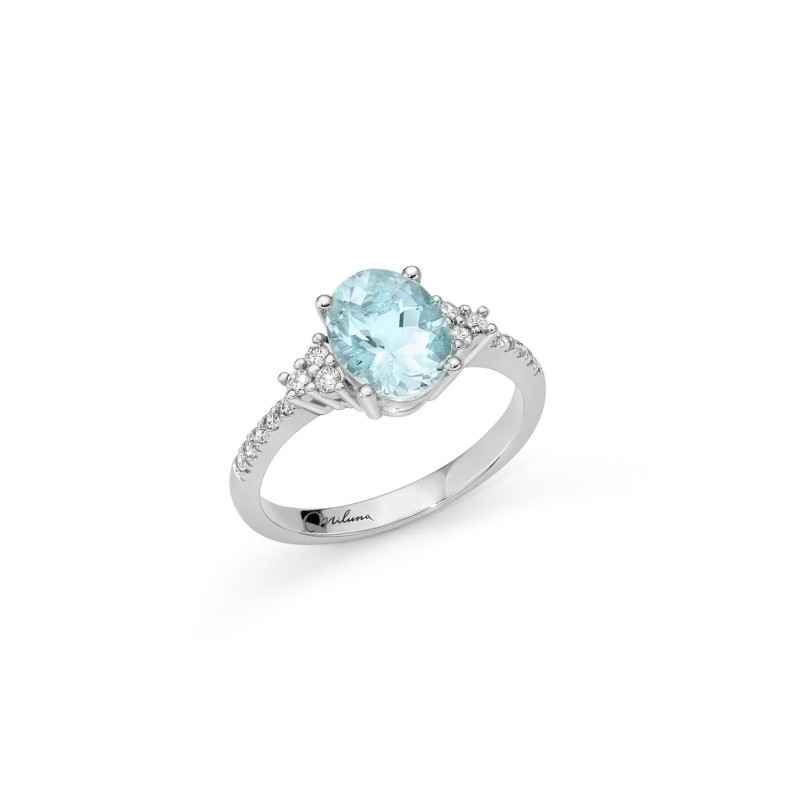 ANELLO DIAMANTI ORO BIANCO DONNA MILUNA ACQUAMARINA