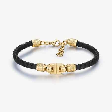BRACCIALE KNOCKER CORDINO NERO PVD ORO UOMO BROSWAY  BKC20 Brosway