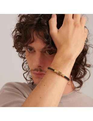 BRACCIALE KNOCKER CORDINO NERO PVD ORO UOMO BROSWAY  BKC20 Brosway
