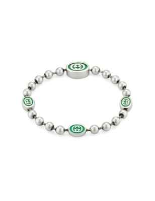 BRACCIALE ARGENTO SMALTO VERDE 17CM DONNA GUCCI INTERLOCKING G YBA701609001017 Gucci