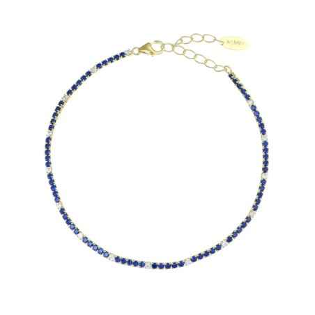 BRACCIALE DORATO ZIRCONI BLU E BIANCHI AMEN TENNIS MANIA BT1GBLB17 AMEN