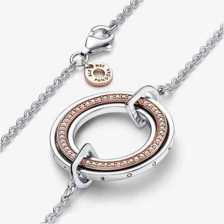 COLLANA CERCHIO BICOLORE LOGO E PAVE' 50CM DONNA PANDORA 