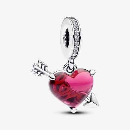 CHARM PENDENTE CUORE CON FRECCIA VETRO MURANO PANDORA 793085C01 Pandora