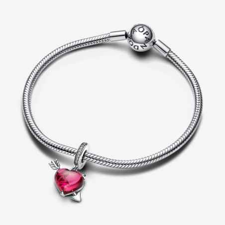 CHARM PENDENTE CUORE CON FRECCIA VETRO MURANO PANDORA