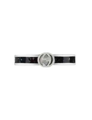 ANELLO IN ARGENTO SMALTO NERO MISURA 12 UOMO-DONNA GUCCI INTERLOCKING G YBC701620001012 Gucci