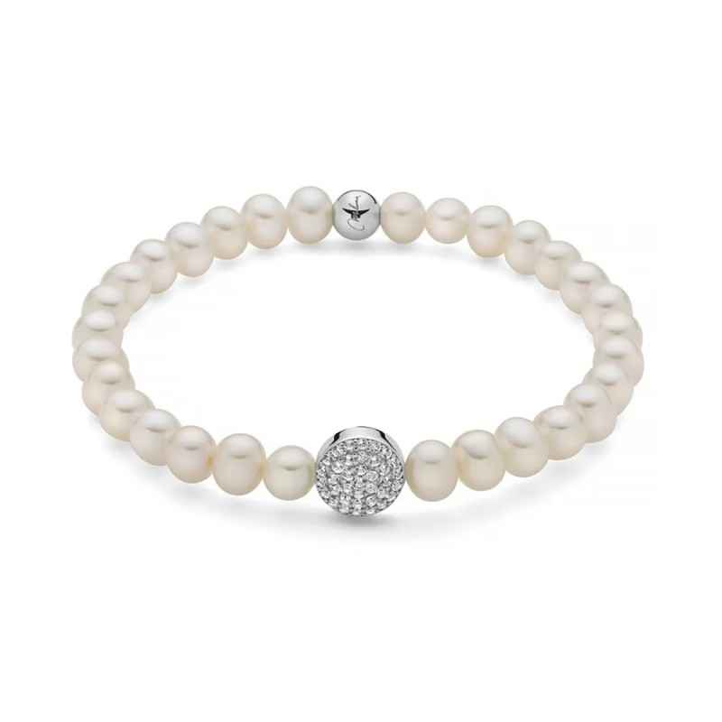 BRACCIALE PERLE BIANCHE CHARM RODIO PAVE DONNA MILUNA 