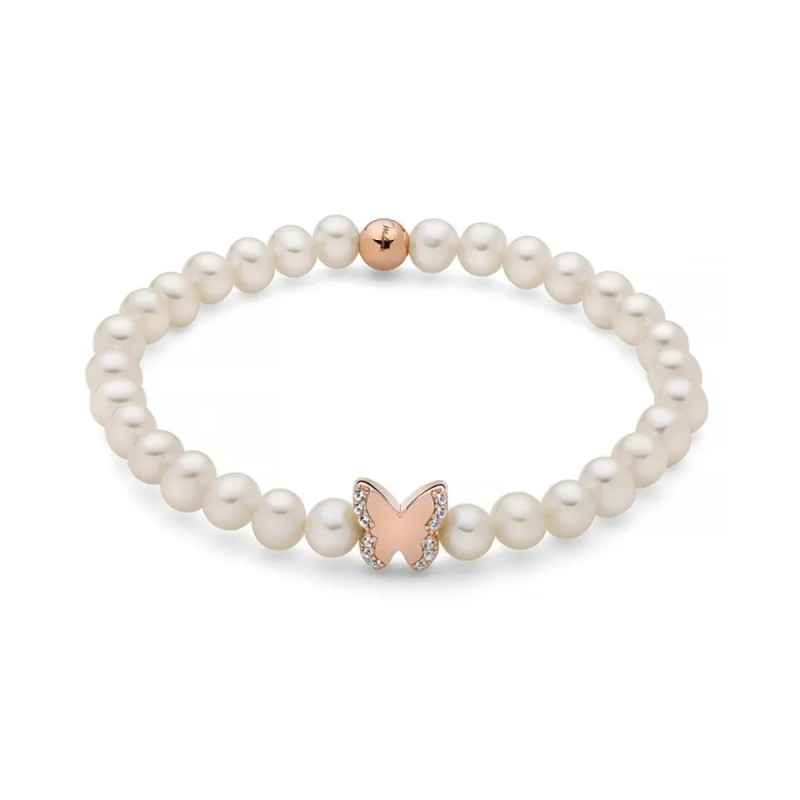 BRACCIALE PERLE BIANCHE FARFALLA ROSE DONNA MILUNA 