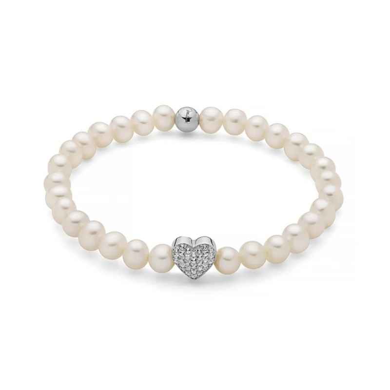 BRACCIALE PERLE BIANCHE CUORE RODIO DONNA MILUNA 