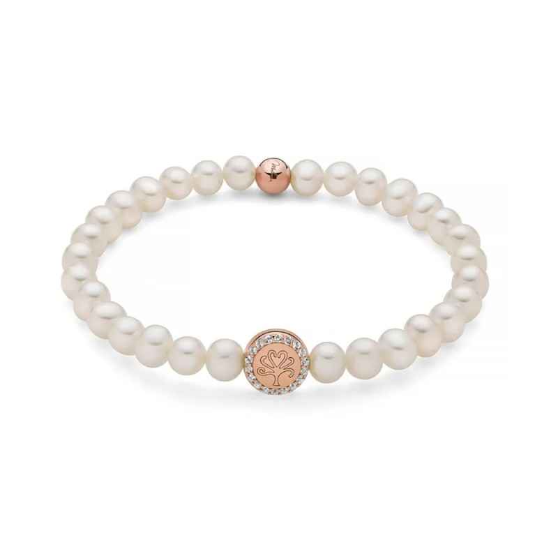 BRACCIALE PERLE BIANCHE ALBERO VITA ROSE DONNA MILUNA 