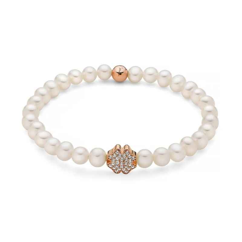 BRACCIALE PERLE BIANCHE QUADRIFOGLIO ROSE DONNA MILUNA 