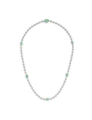 COLLANA IN ARGENTO E SMALTO VERDE UOMO-DONNA GUCCI INTERLOCKING G YBB70161100100U Gucci