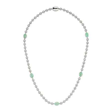 COLLANA IN ARGENTO E SMALTO VERDE UOMO-DONNA GUCCI INTERLOCKING G