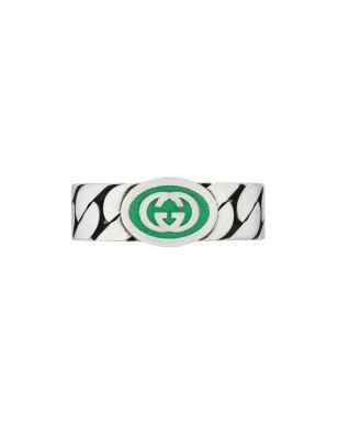 ANELLO IN ARGENTO SMALTO VERDE 13 UOMO-DONNA GUCCI INTERLOCKING G YBC701612001013 Gucci