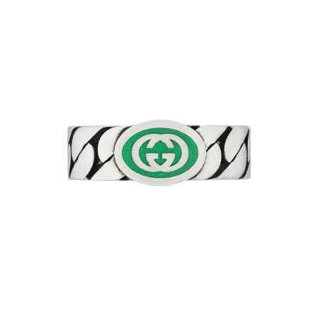ANELLO IN ARGENTO SMALTO VERDE 13 UOMO-DONNA GUCCI INTERLOCKING G YBC701612001013 Gucci