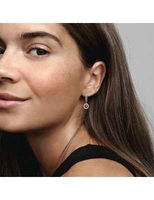 ORECCHINI CERCHI PAVÈ E PIETRE ROSSE DONNA PANDORA 