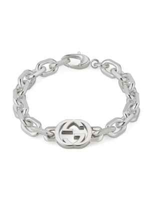 BRACCIALE A CATENA IN ARGENTO 19CM UOMO GUCCI INTERLOCKING G YBA627068002019 Gucci