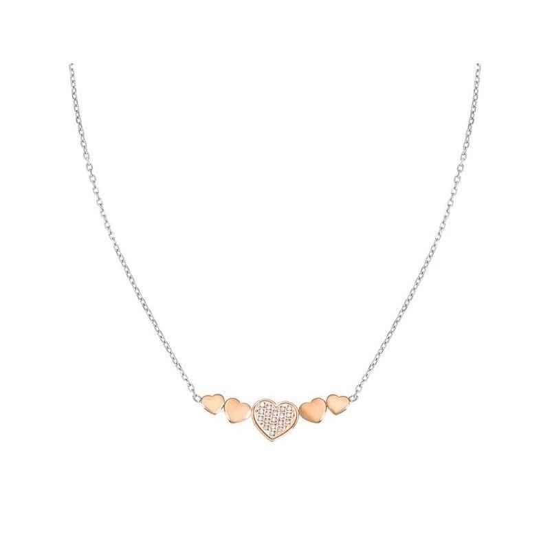 COLLANA CUORI ACCIAIO ROSATO E ZIRCONI DONNA NOMINATION 