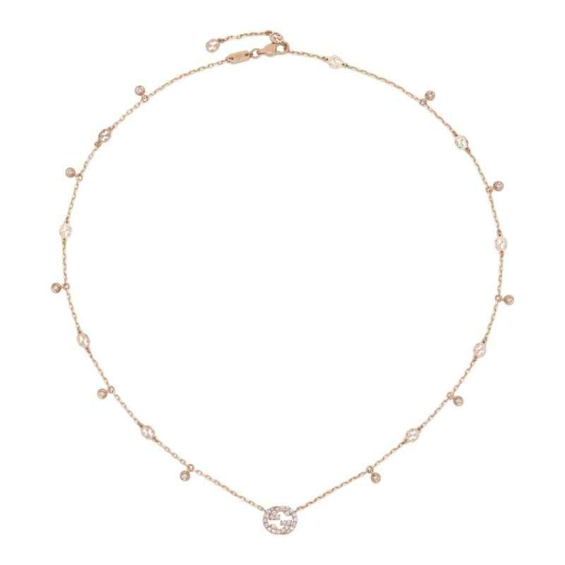 COLLANA ORO ROSA DIAMANTI DONNA GUCCI INTERLOCKING G