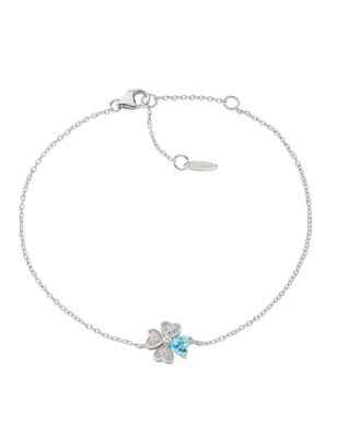 BRACCIALE QUADRICUORE ZIRCONI BIANCHI E ACQUAMARINA AMEN BRQUBAC Amen