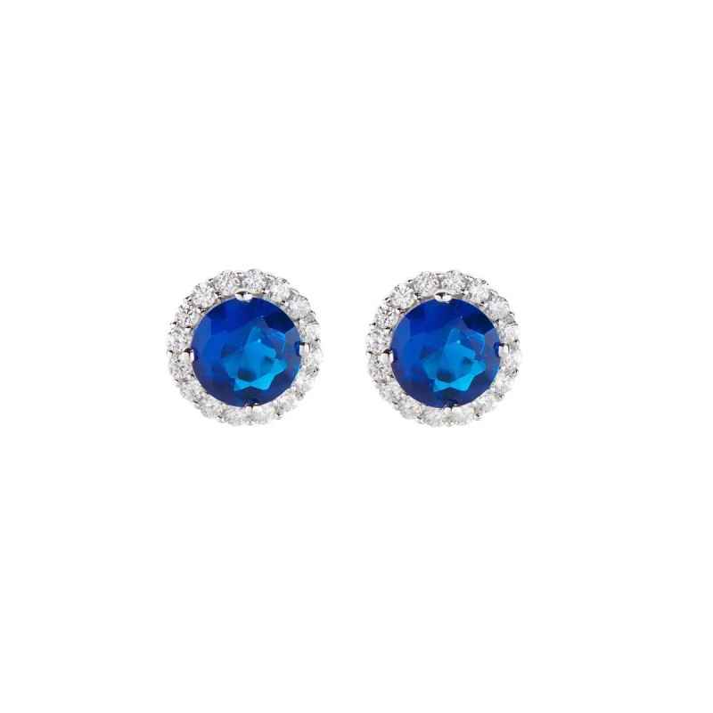 ORECCHINI DIAMOND ZIRCONE TONDO BLU DONNA AMEN 