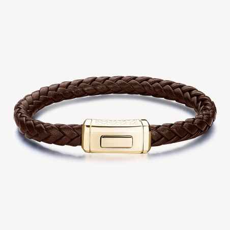 BRACCIALE PELLE MARRONE PVD ORO LOGAN UOMO BROSWAY  BOA12A Brosway
