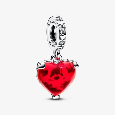 CHARM PENDENTE DISNEY, MICKEY E MINNIE, CUORE VETRO MURANO PANDORA 792522C01 Pandora
