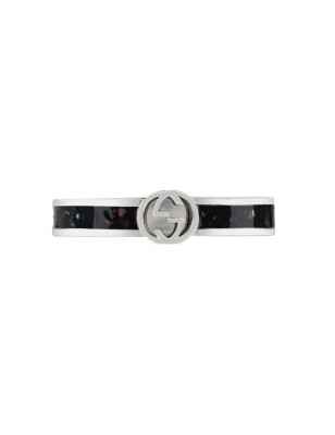 ANELLO IN ARGENTO SMALTO NERO MISURA 10 Donna GUCCI INTERLOCKING G YBC701620001010 Gucci